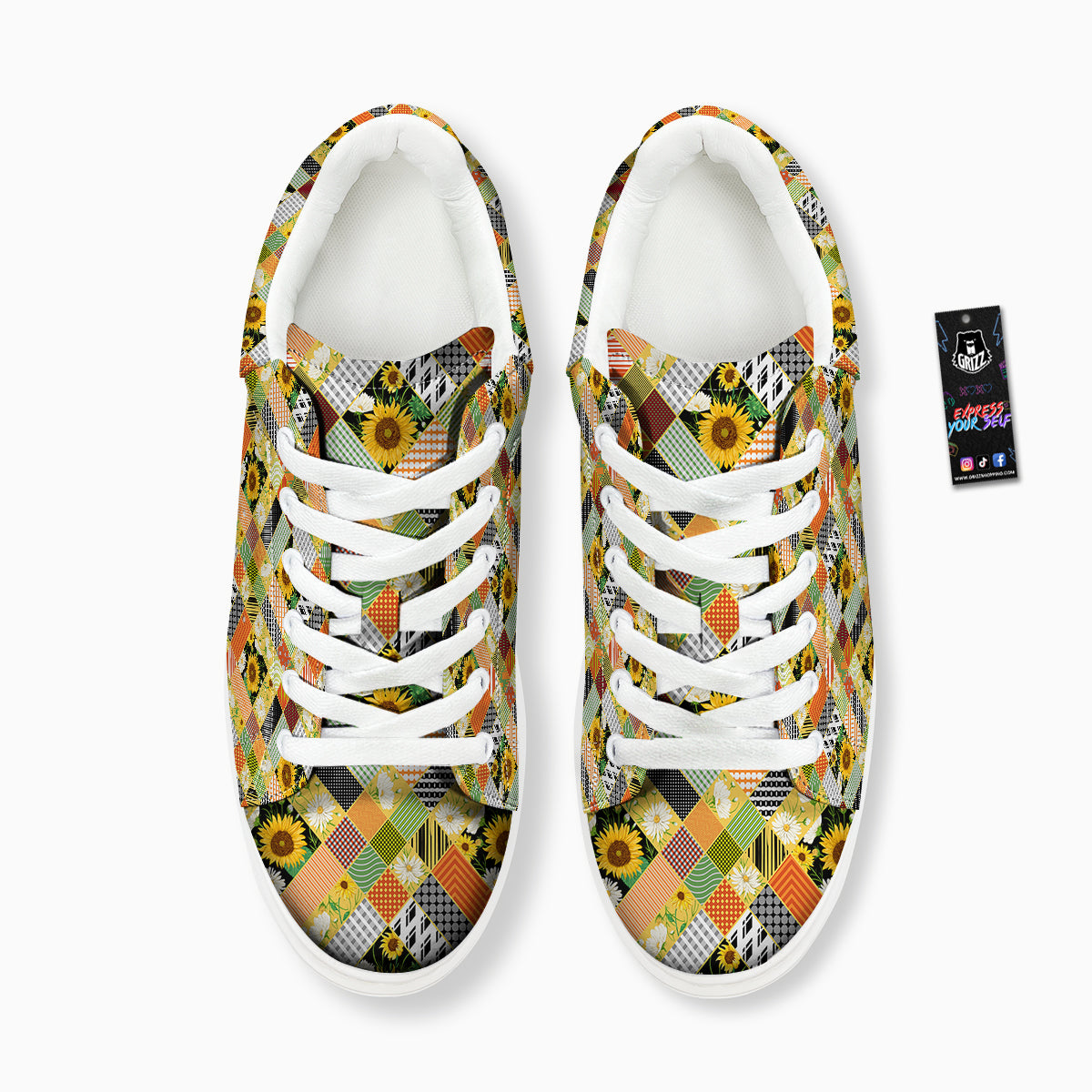 Patchwork Sunflowers Print Platform Shoes-grizzshop