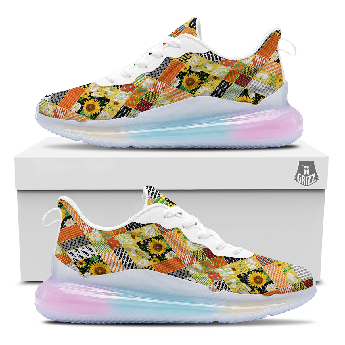 Patchwork Sunflowers Print Running Sneakers-grizzshop