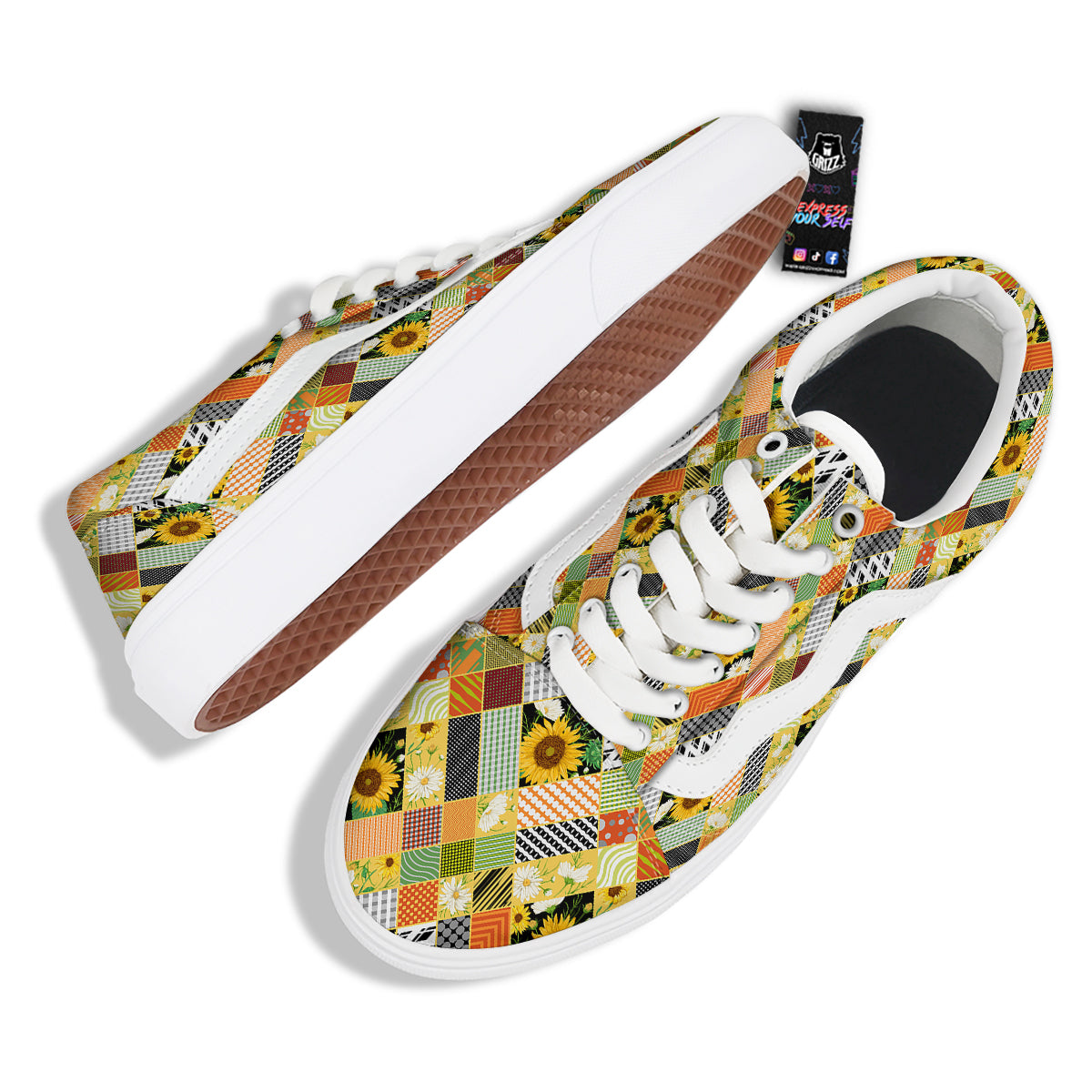 Patchwork Sunflowers Print Skate Shoes-grizzshop