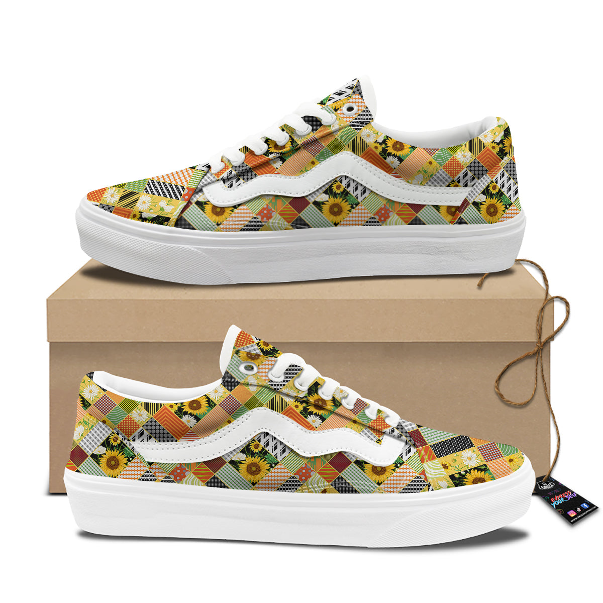 Patchwork Sunflowers Print Skate Shoes-grizzshop