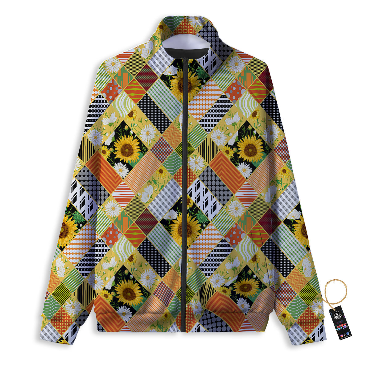 Patchwork Sunflowers Print Track Jacket-grizzshop