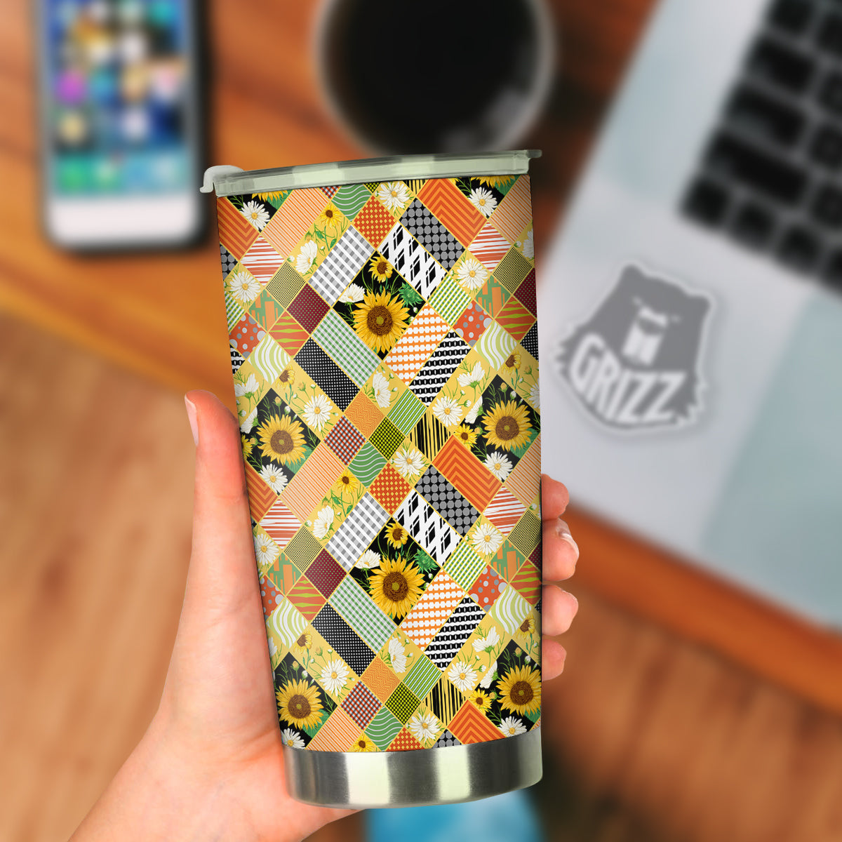 Patchwork Sunflowers Print Tumbler-grizzshop