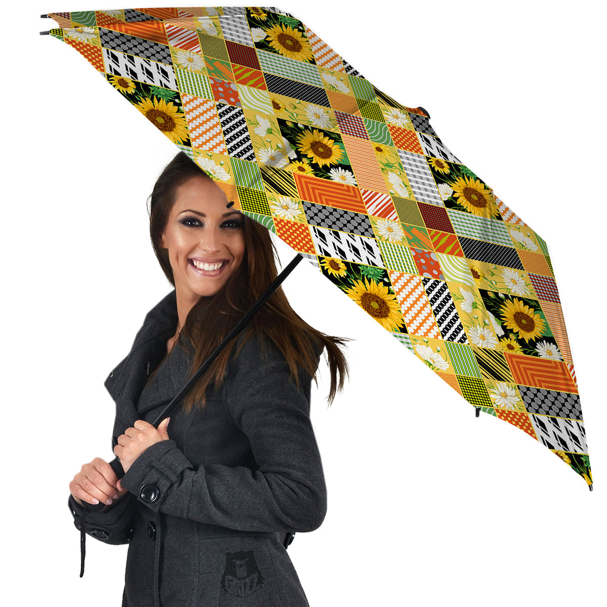Patchwork Sunflowers Print Umbrella-grizzshop