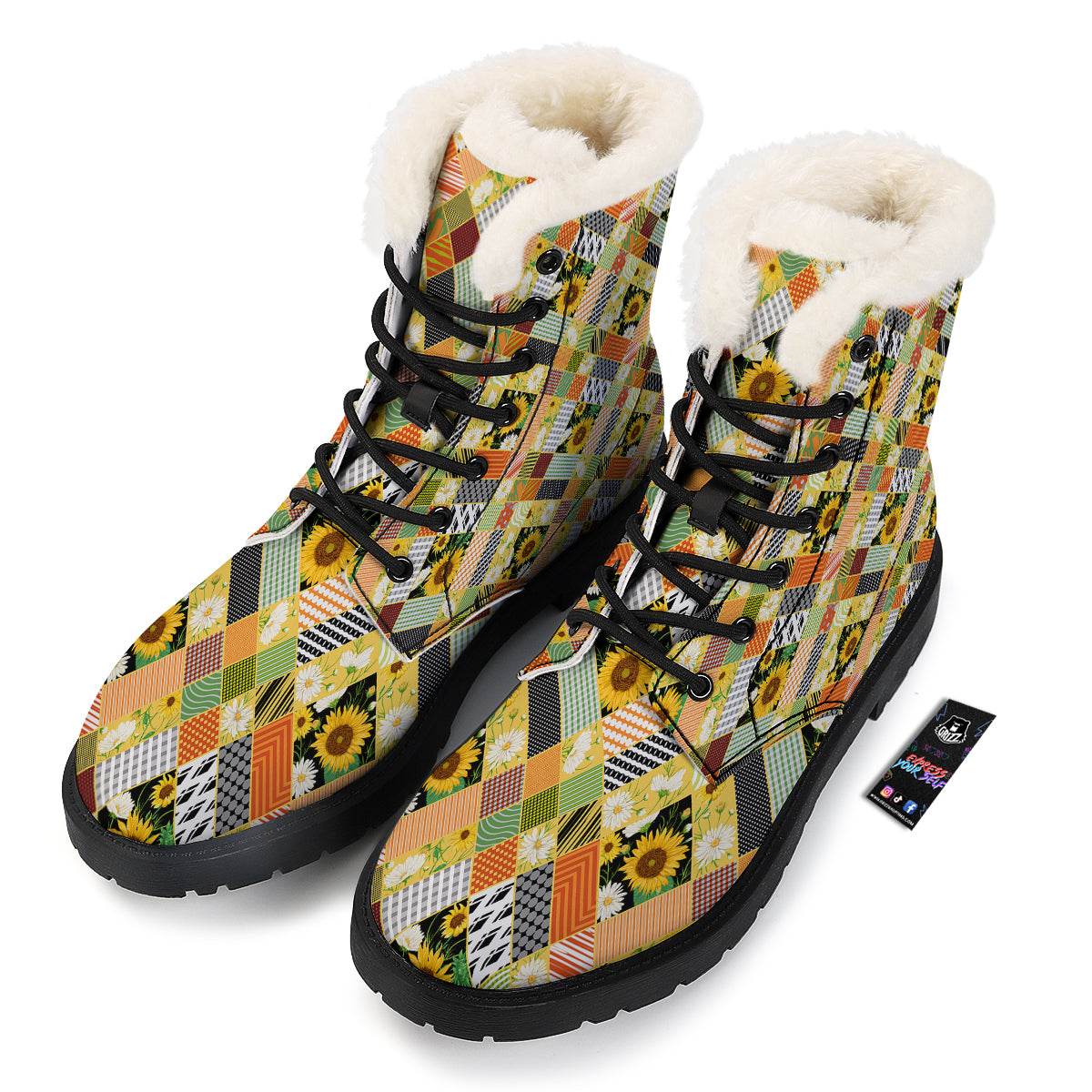 Patchwork Sunflowers Print Winter Boots-grizzshop