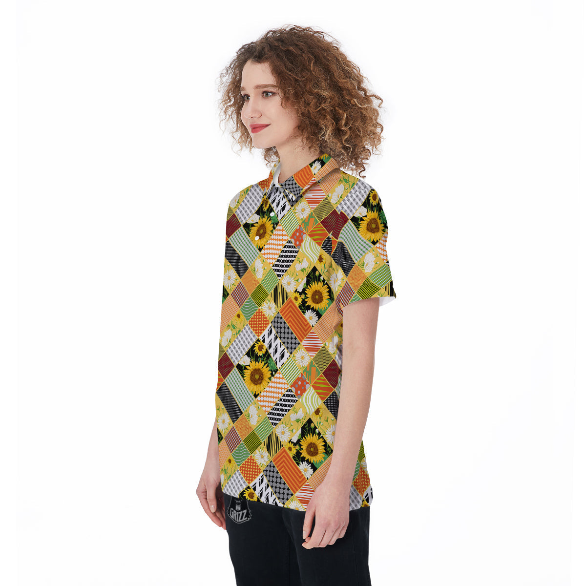 Patchwork Sunflowers Print Women's Golf Shirts-grizzshop
