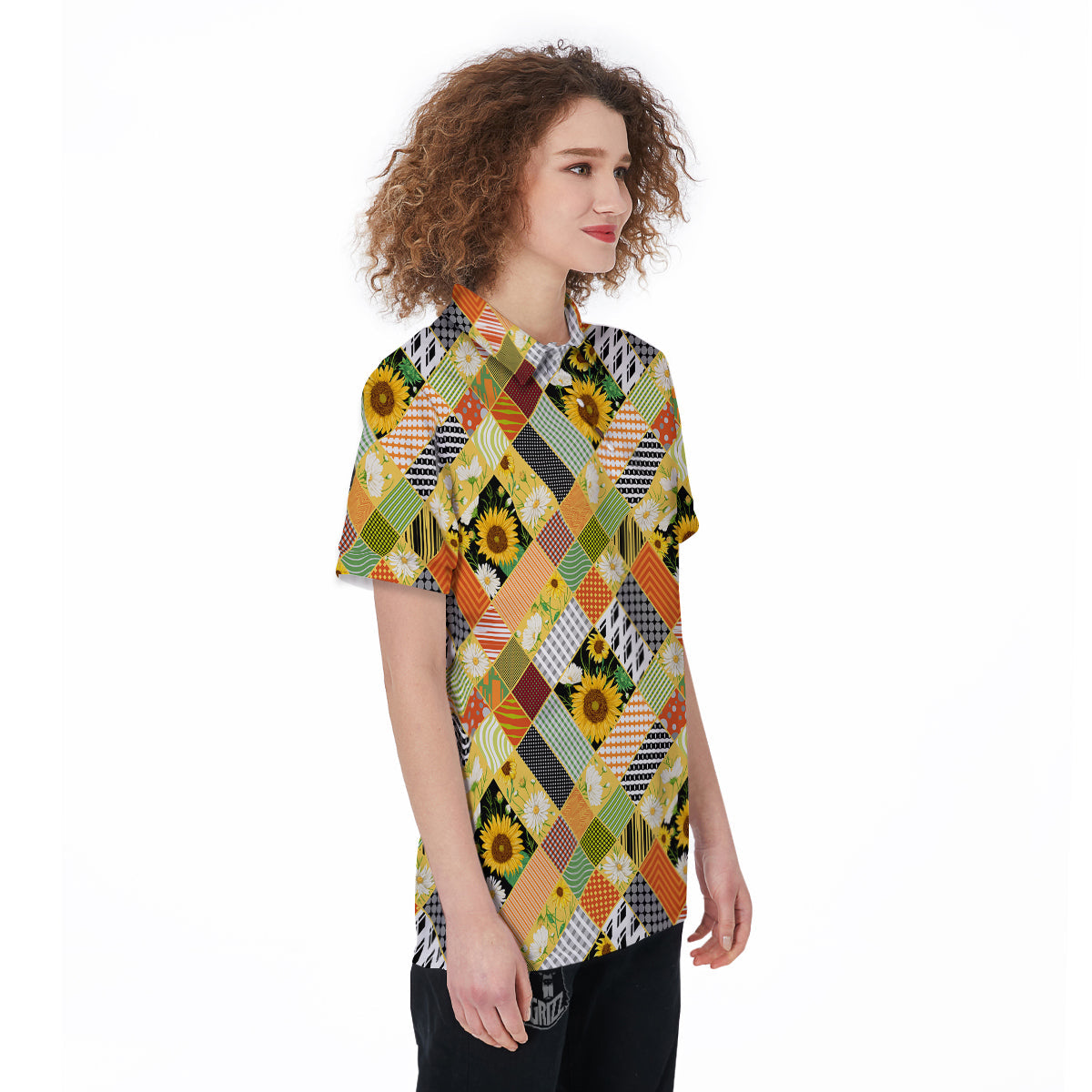 Patchwork Sunflowers Print Women's Golf Shirts-grizzshop