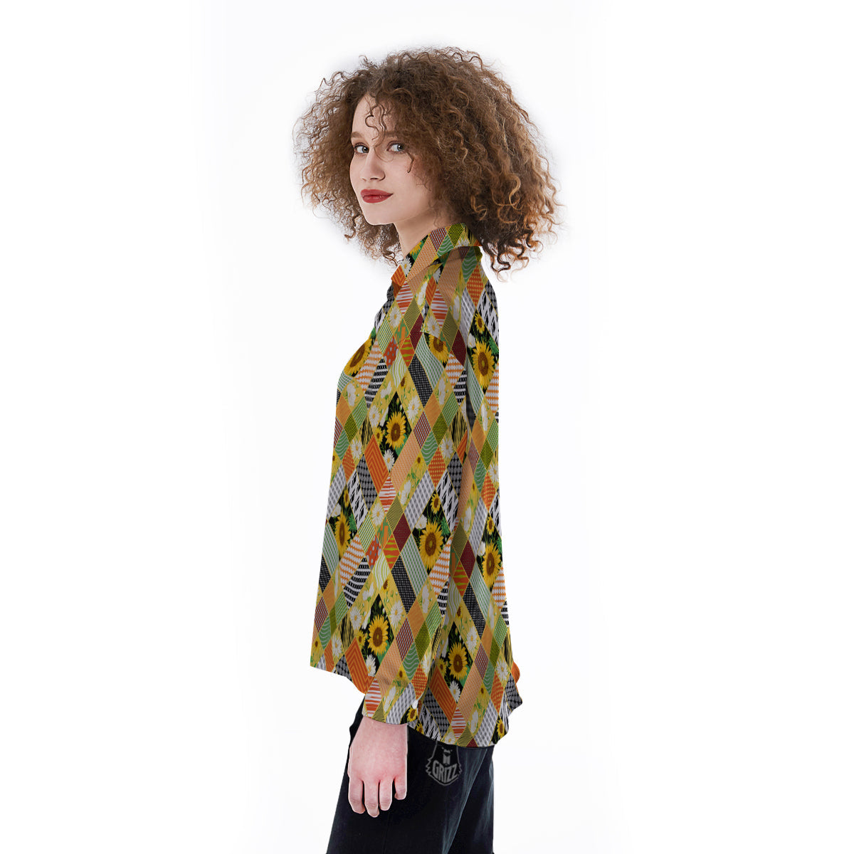 Patchwork Sunflowers Print Women's Long Sleeve Shirts-grizzshop