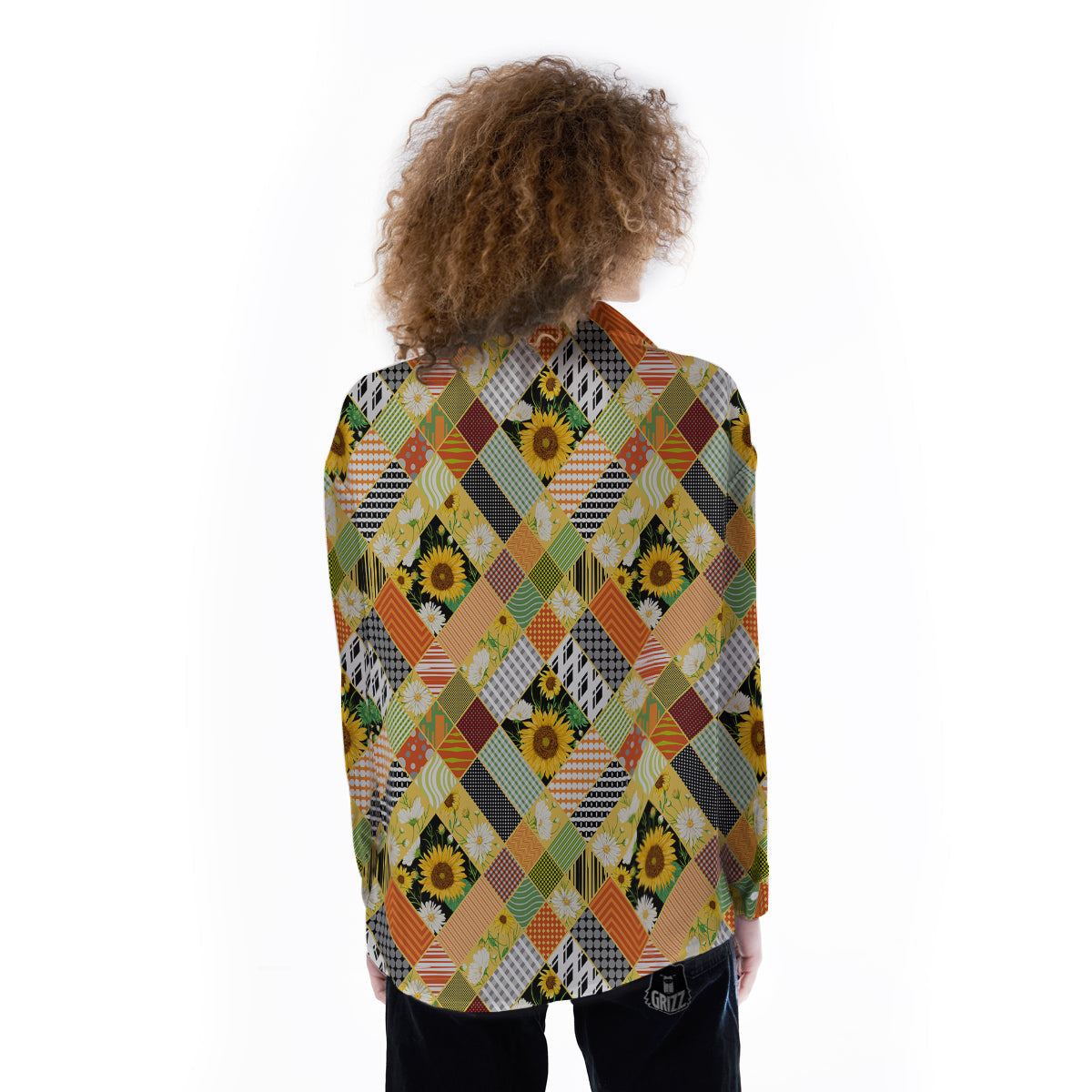 Patchwork Sunflowers Print Women's Long Sleeve Shirts-grizzshop