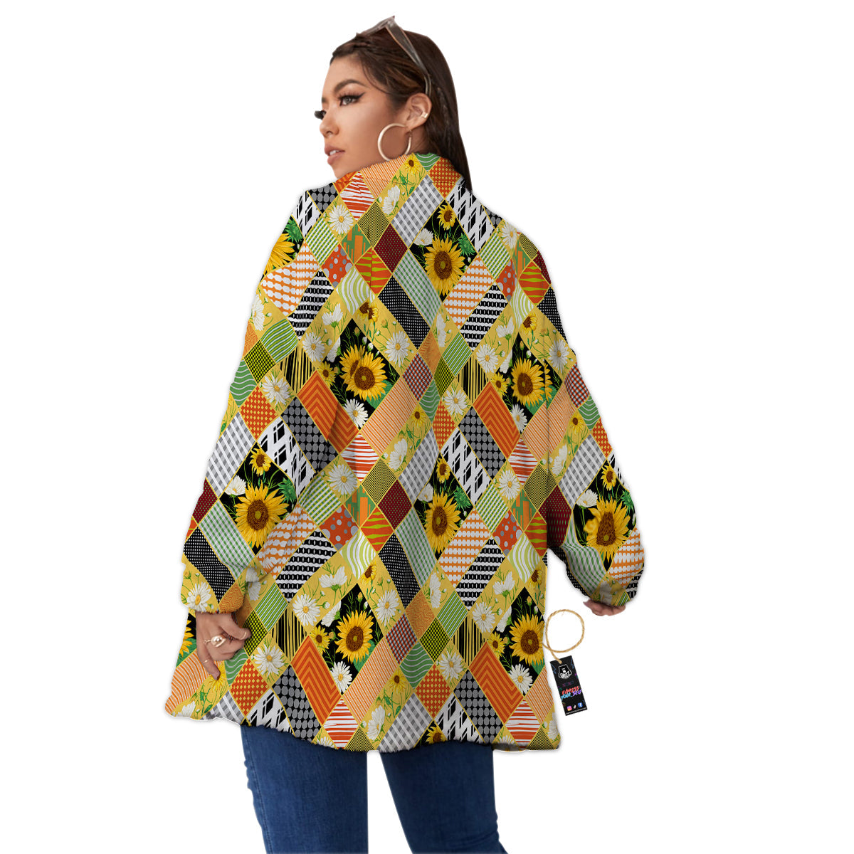 Patchwork Sunflowers Print Women's Sherpa Jacket-grizzshop