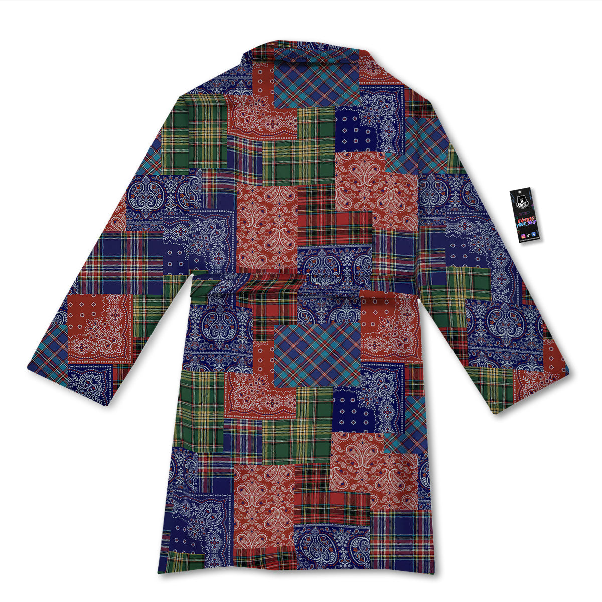 Patchwork Tartan And Bandana Print Pattern Bathrobe-grizzshop