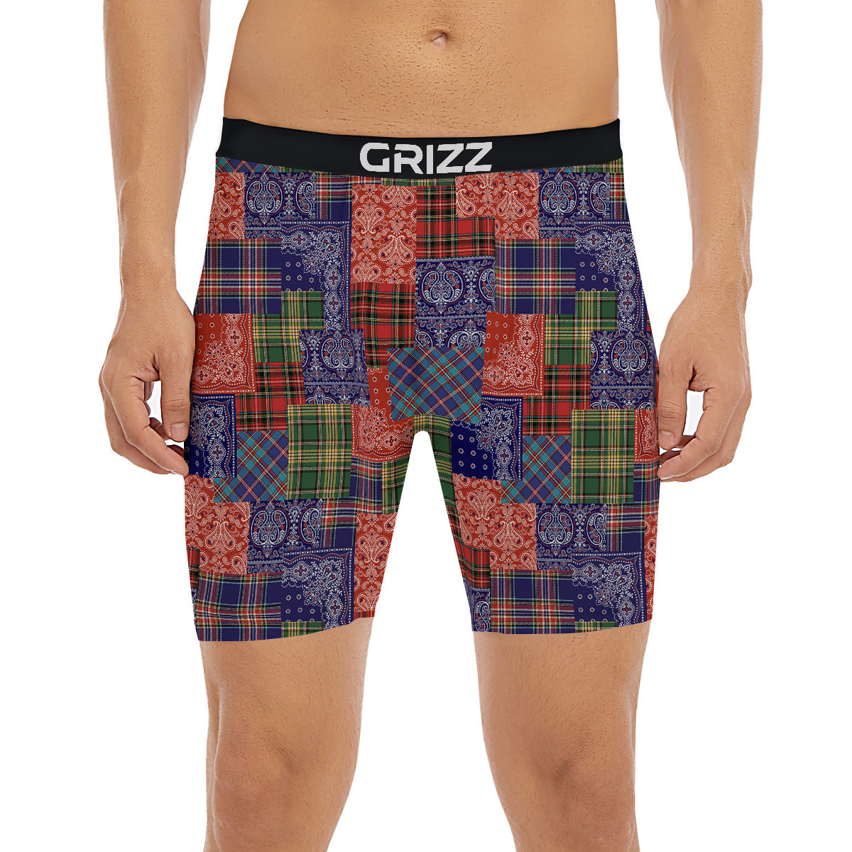Patchwork Tartan And Bandana Print Pattern Boxer Briefs-grizzshop