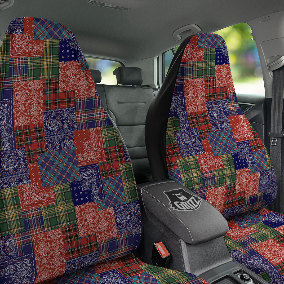 Patchwork Tartan And Bandana Print Pattern Car Seat Covers-grizzshop