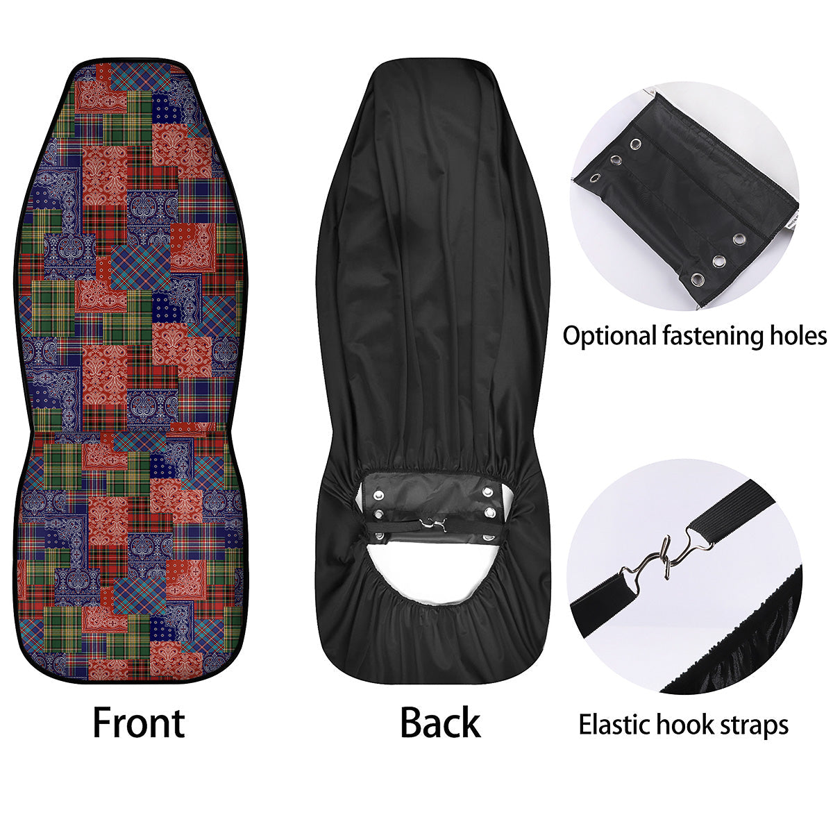 Patchwork Tartan And Bandana Print Pattern Car Seat Covers-grizzshop