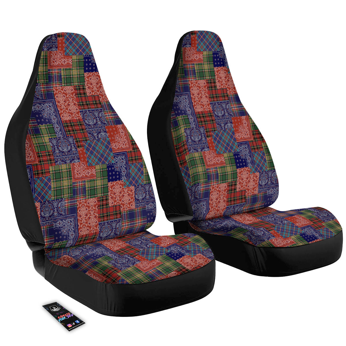 Patchwork Tartan And Bandana Print Pattern Car Seat Covers-grizzshop