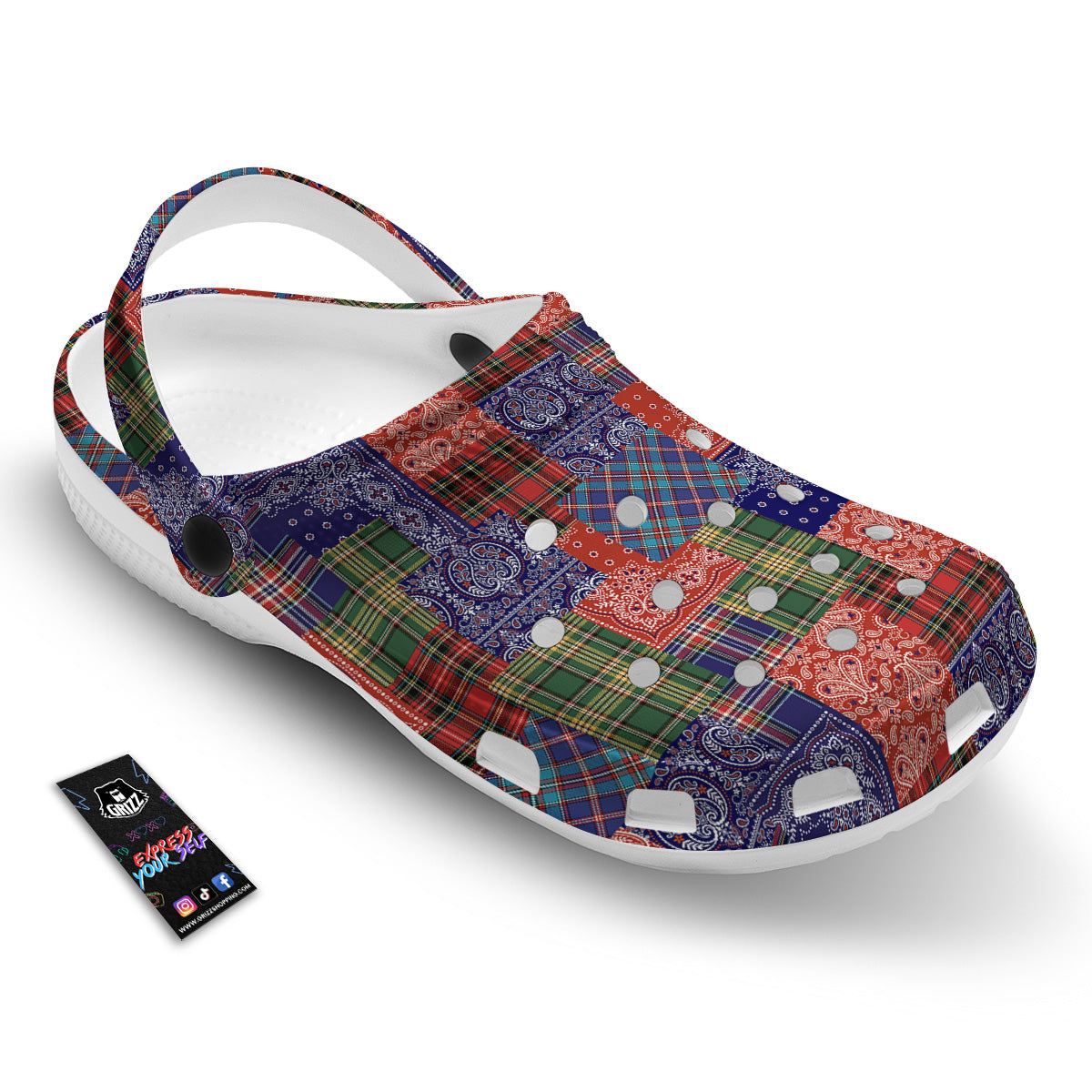 Patchwork Tartan And Bandana Print Pattern Clog-grizzshop