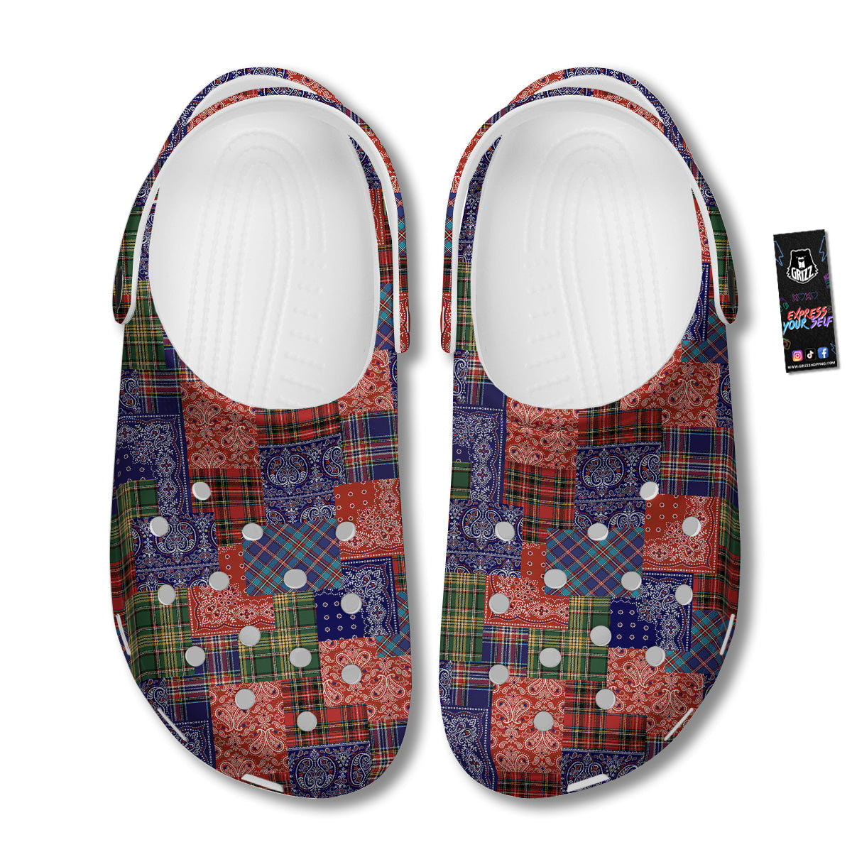Patchwork Tartan And Bandana Print Pattern Clog-grizzshop