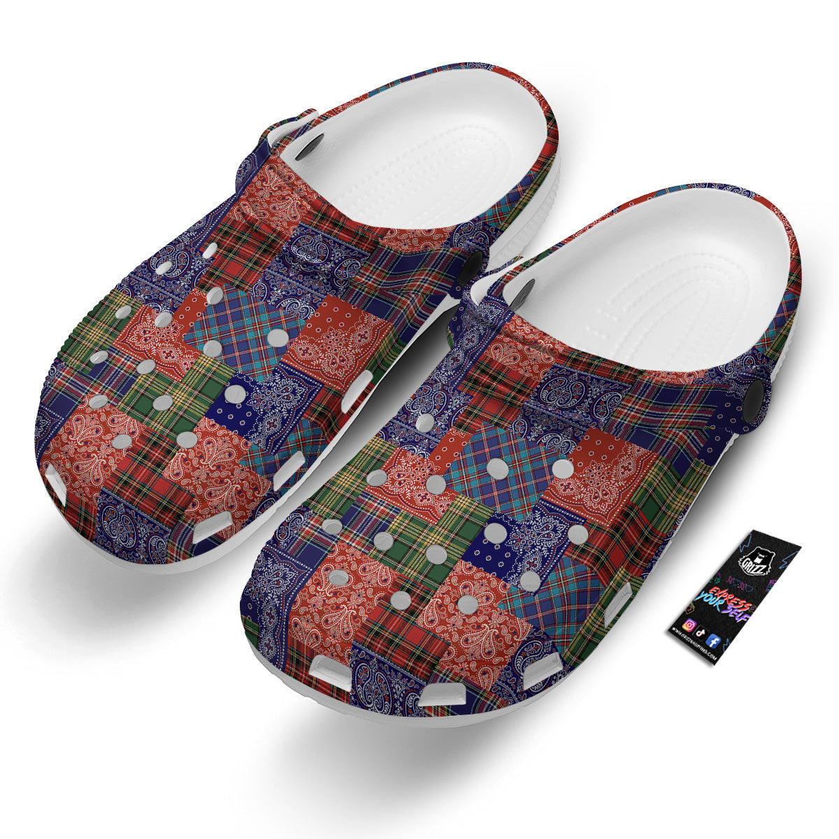 Patchwork Tartan And Bandana Print Pattern Clog-grizzshop