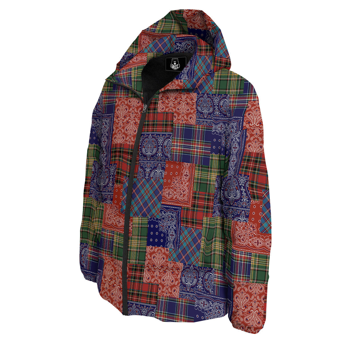 Patchwork Tartan And Bandana Print Pattern Down Jacket-grizzshop