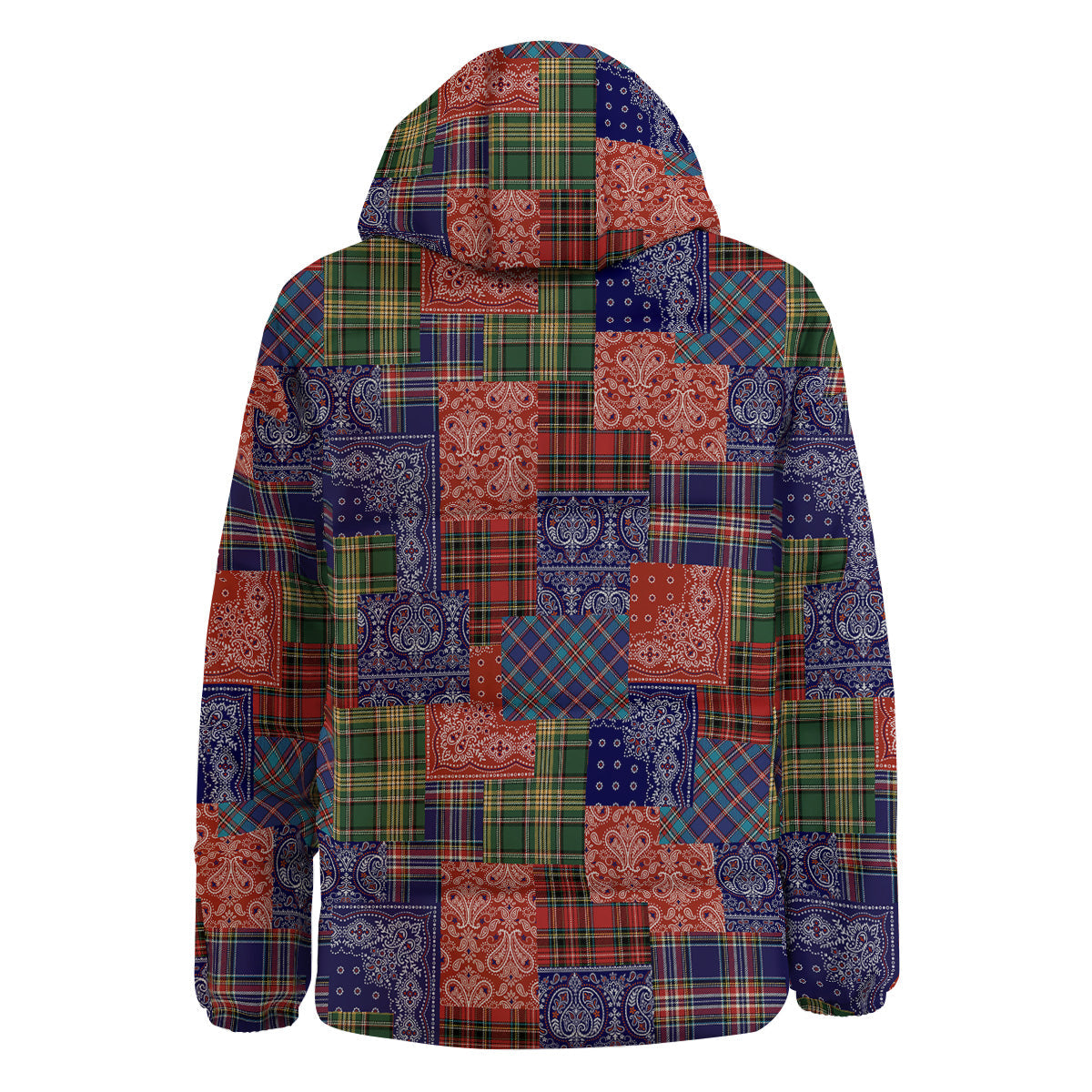 Patchwork Tartan And Bandana Print Pattern Down Jacket-grizzshop