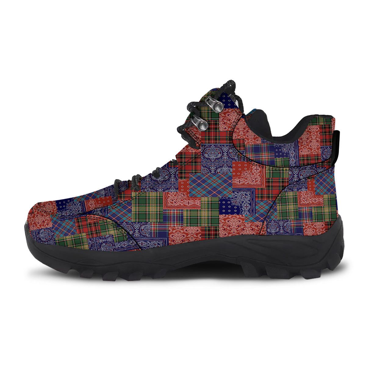 Patchwork Tartan And Bandana Print Pattern Hiking Shoes-grizzshop
