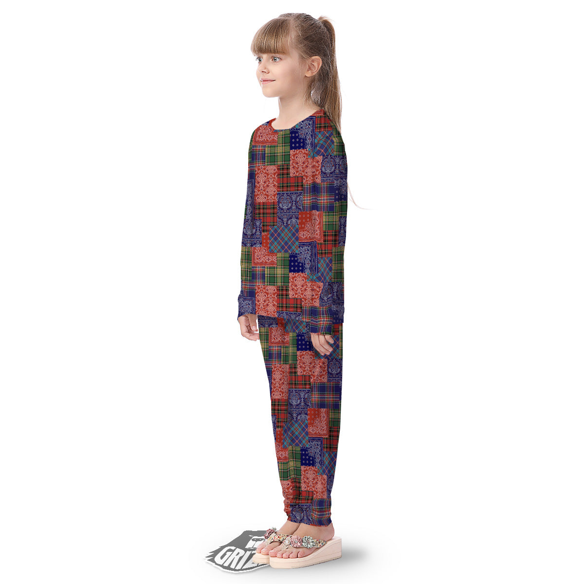 Patchwork Tartan And Bandana Print Pattern Kid's Pajamas-grizzshop