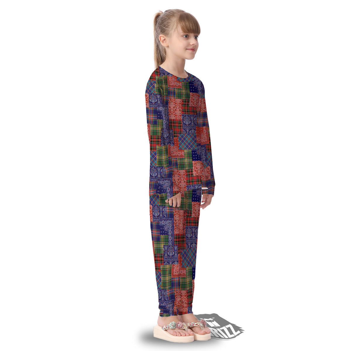 Patchwork Tartan And Bandana Print Pattern Kid's Pajamas-grizzshop