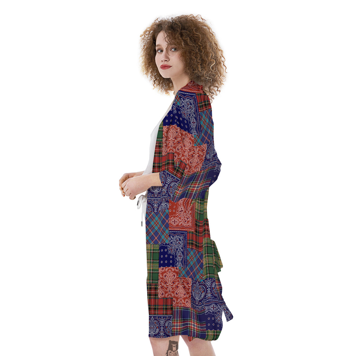 Patchwork Tartan And Bandana Print Pattern Kimono-grizzshop