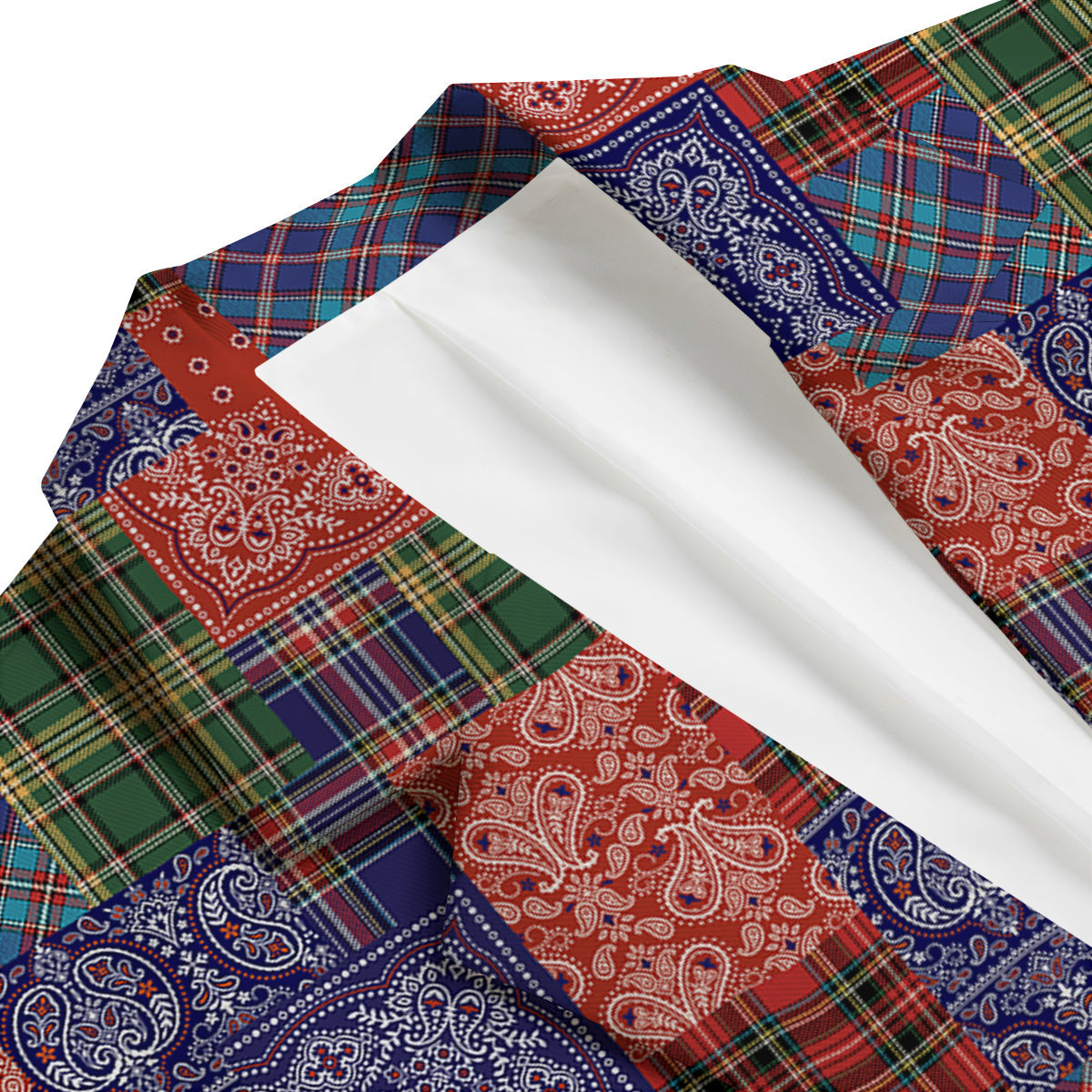 Patchwork Tartan And Bandana Print Pattern Men's Blazer-grizzshop