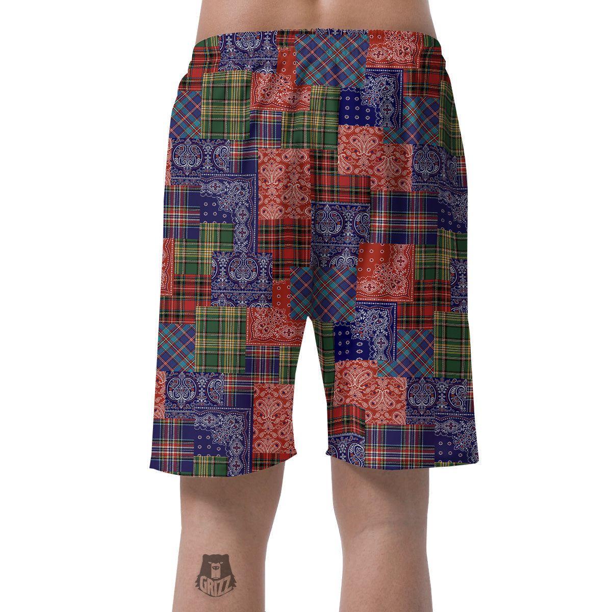 Patchwork Tartan And Bandana Print Pattern Men's Shorts-grizzshop