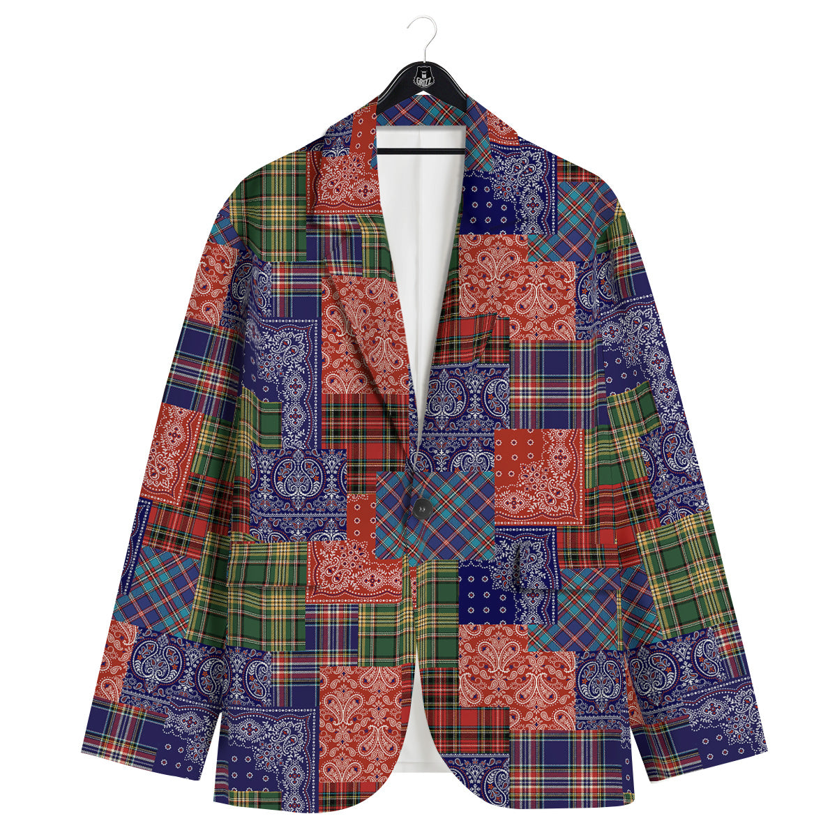 Patchwork Tartan And Bandana Print Pattern Men's Sport Coat-grizzshop