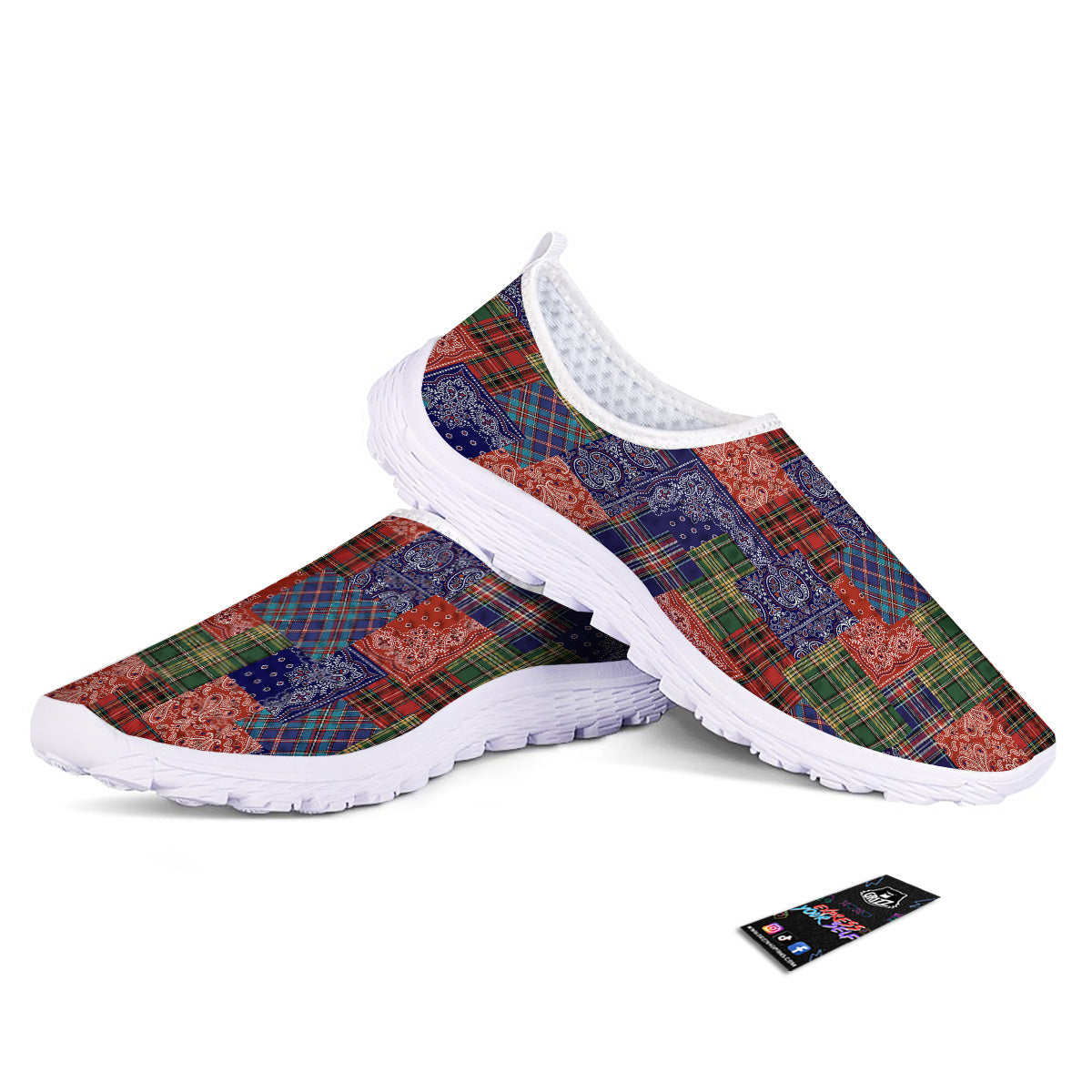 Patchwork Tartan And Bandana Print Pattern Nurse Shoes-grizzshop