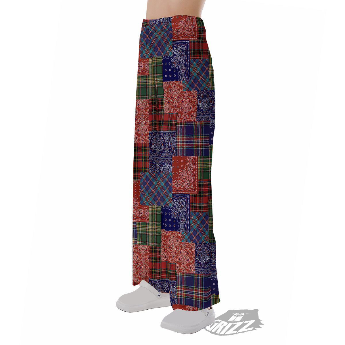 Patchwork Tartan And Bandana Print Pattern Pajama Pants-grizzshop
