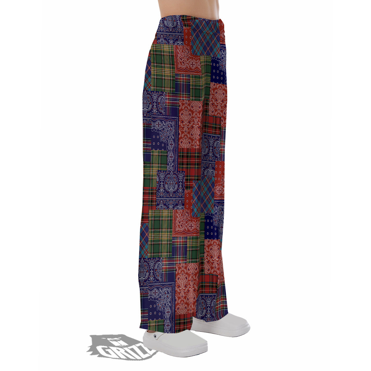 Patchwork Tartan And Bandana Print Pattern Pajama Pants-grizzshop