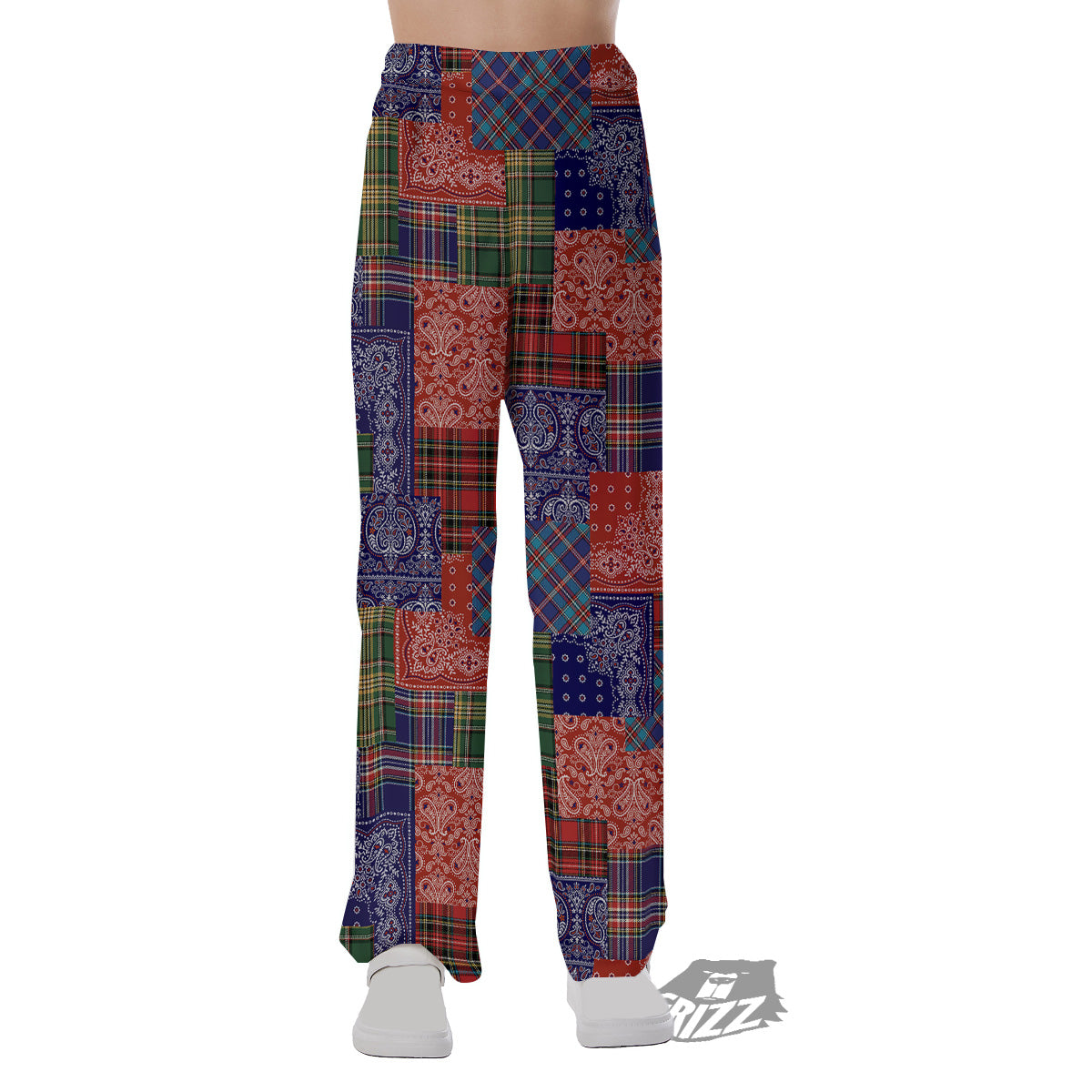 Patchwork Tartan And Bandana Print Pattern Pajama Pants-grizzshop
