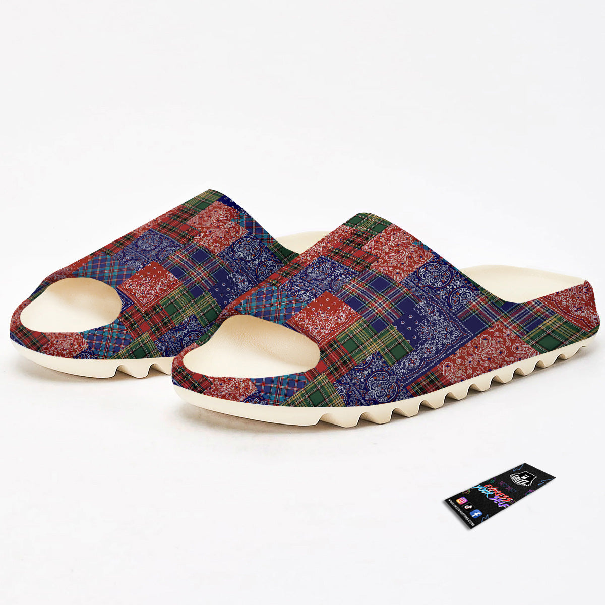 Patchwork Tartan And Bandana Print Pattern Sandals-grizzshop