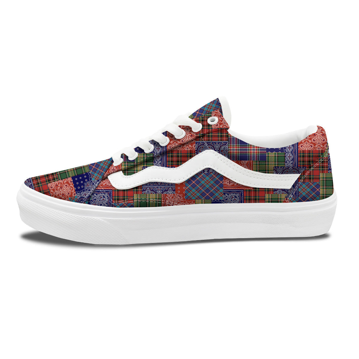 Patchwork Tartan And Bandana Print Pattern Skate Shoes-grizzshop