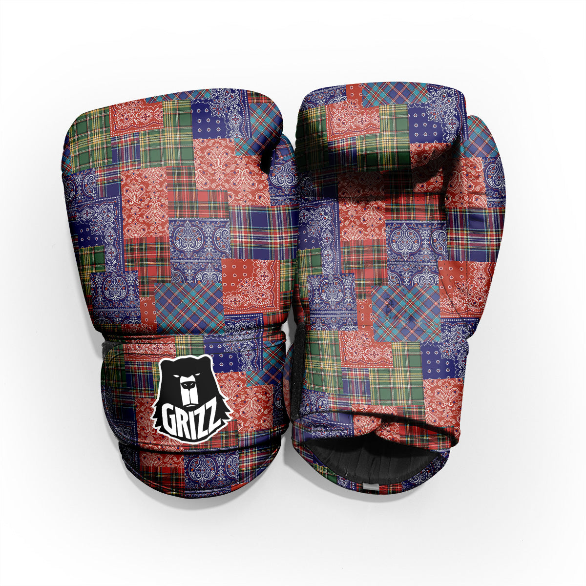 Patchwork Tartan And Bandana Print Pattern Pro Boxing Glove