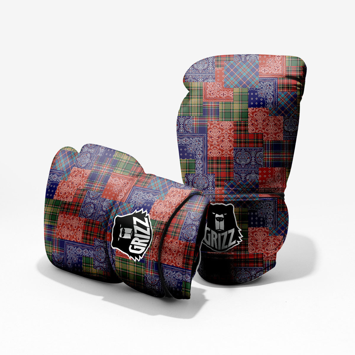 Patchwork Tartan And Bandana Print Pattern Pro Boxing Glove