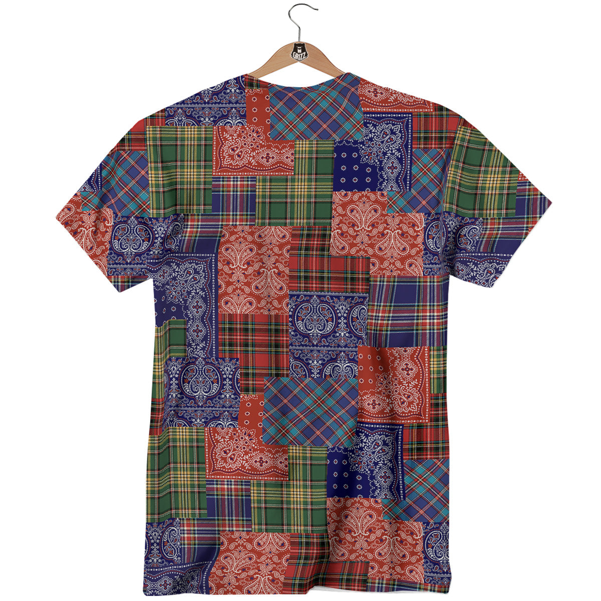 Patchwork Tartan And Bandana Print Pattern T-Shirt-grizzshop