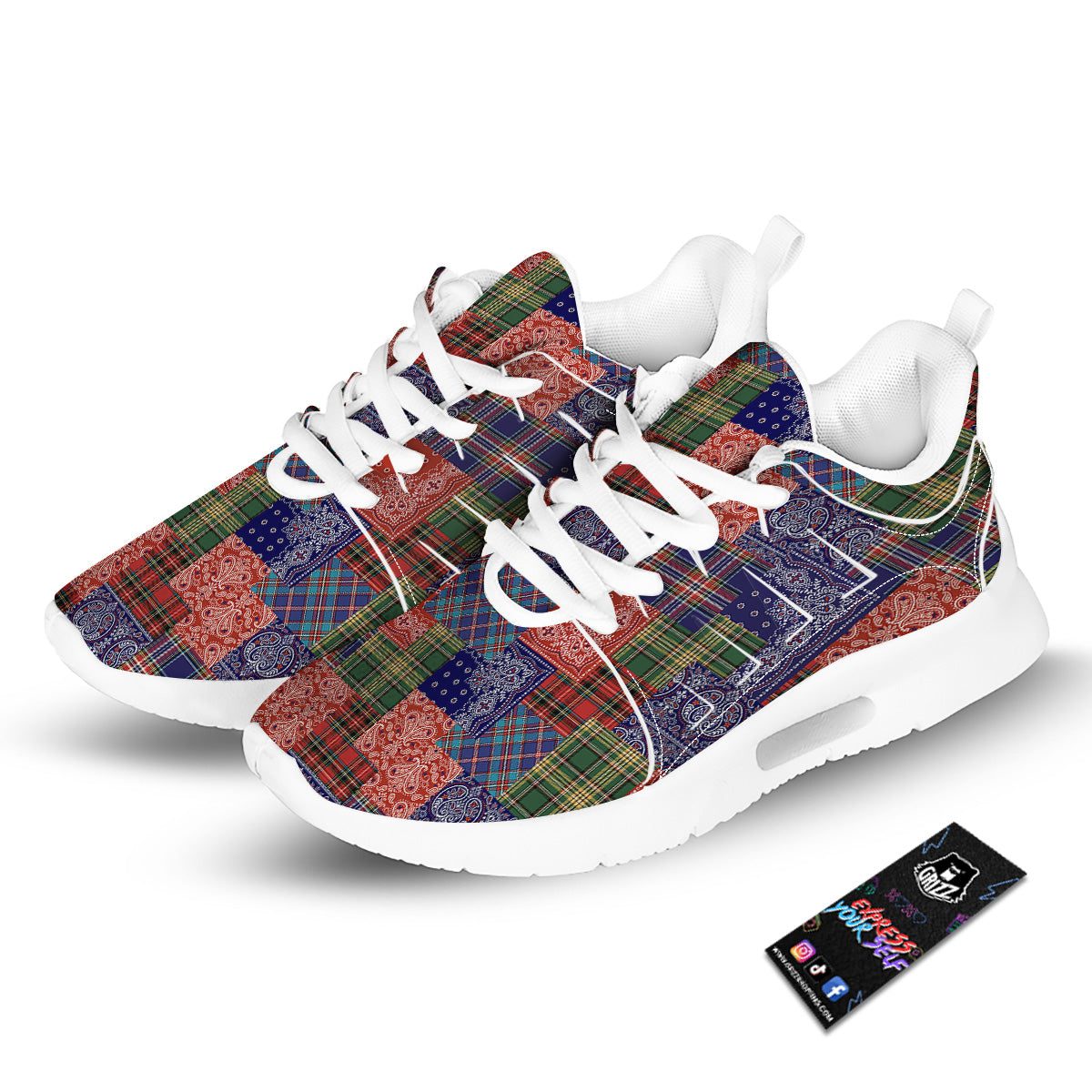Patchwork Tartan And Bandana Print Pattern Tennis Shoes-grizzshop