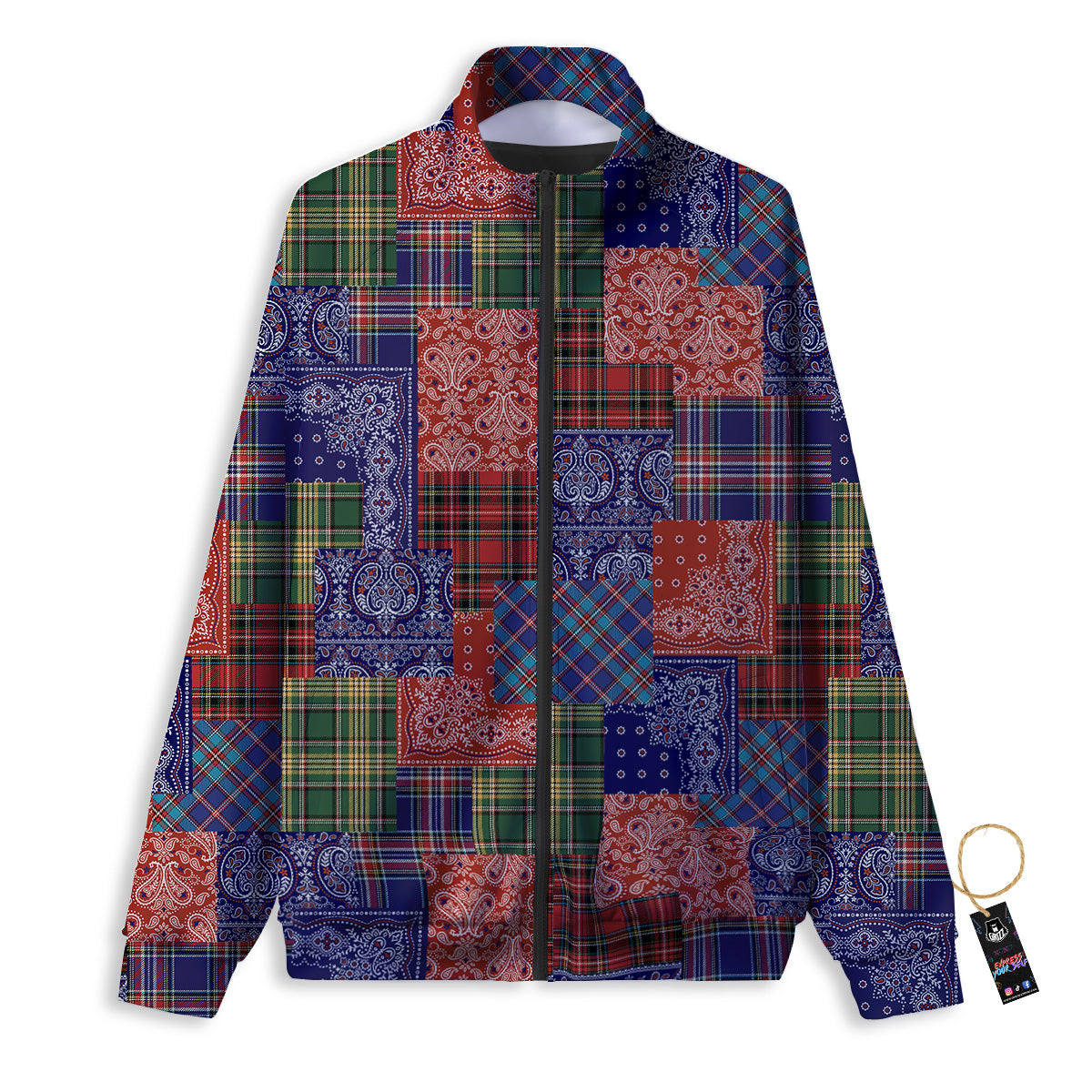 Patchwork Tartan And Bandana Print Pattern Track Jacket-grizzshop