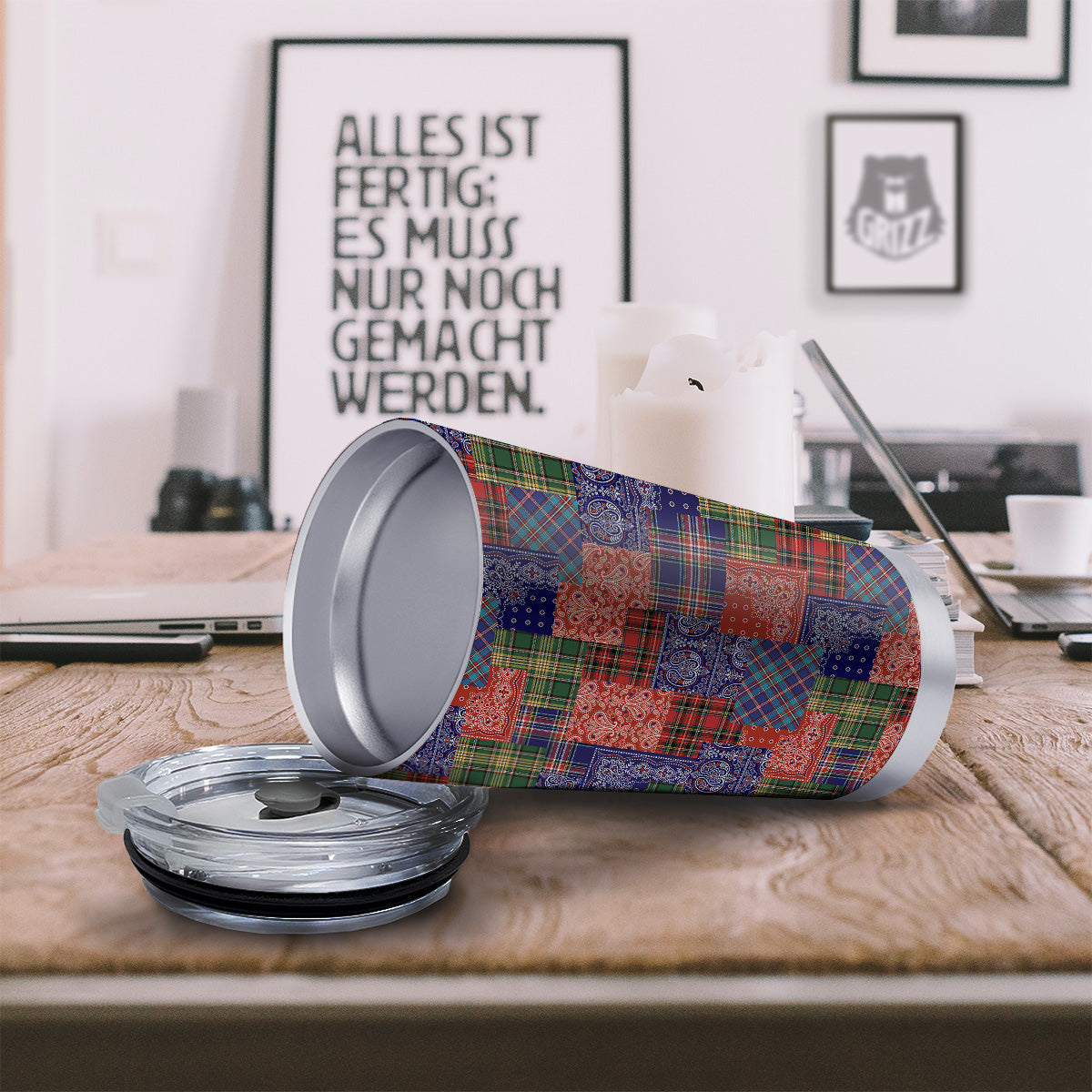 Patchwork Tartan And Bandana Print Pattern Tumbler-grizzshop