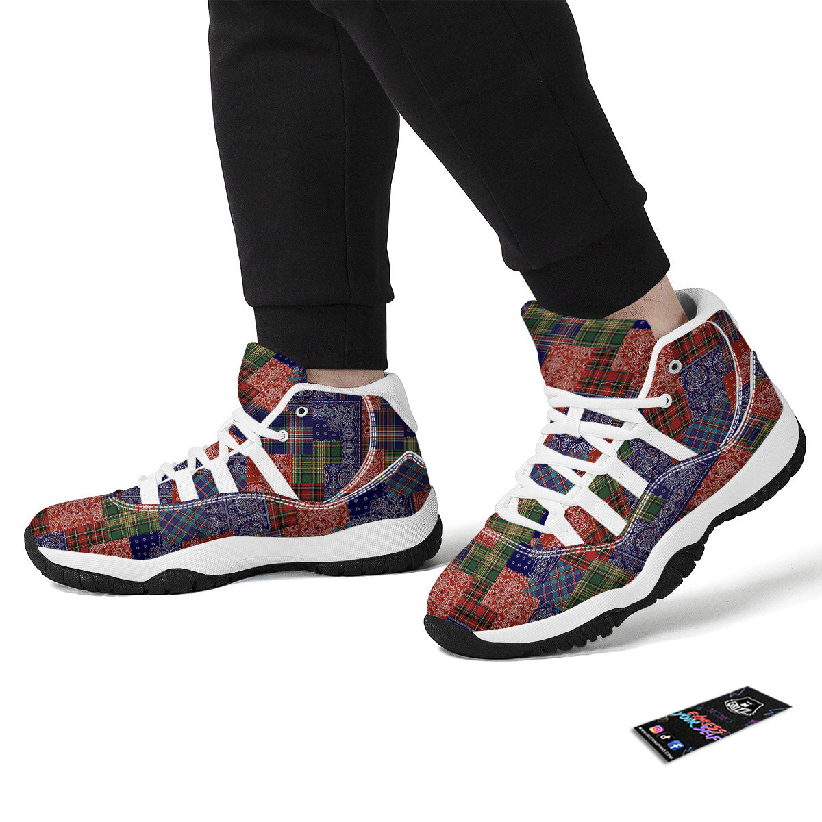 Patchwork Tartan And Bandana Print Pattern White Bball Shoes-grizzshop