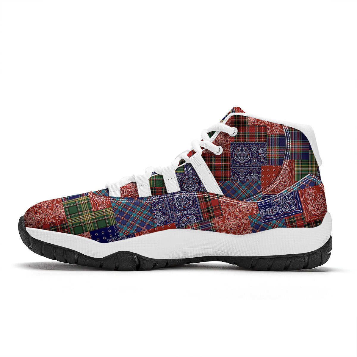 Patchwork Tartan And Bandana Print Pattern White Bball Shoes-grizzshop