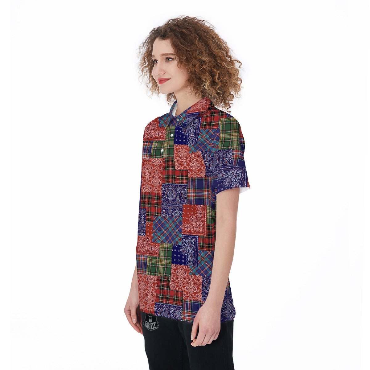 Patchwork Tartan And Bandana Print Pattern Women's Golf Shirts-grizzshop