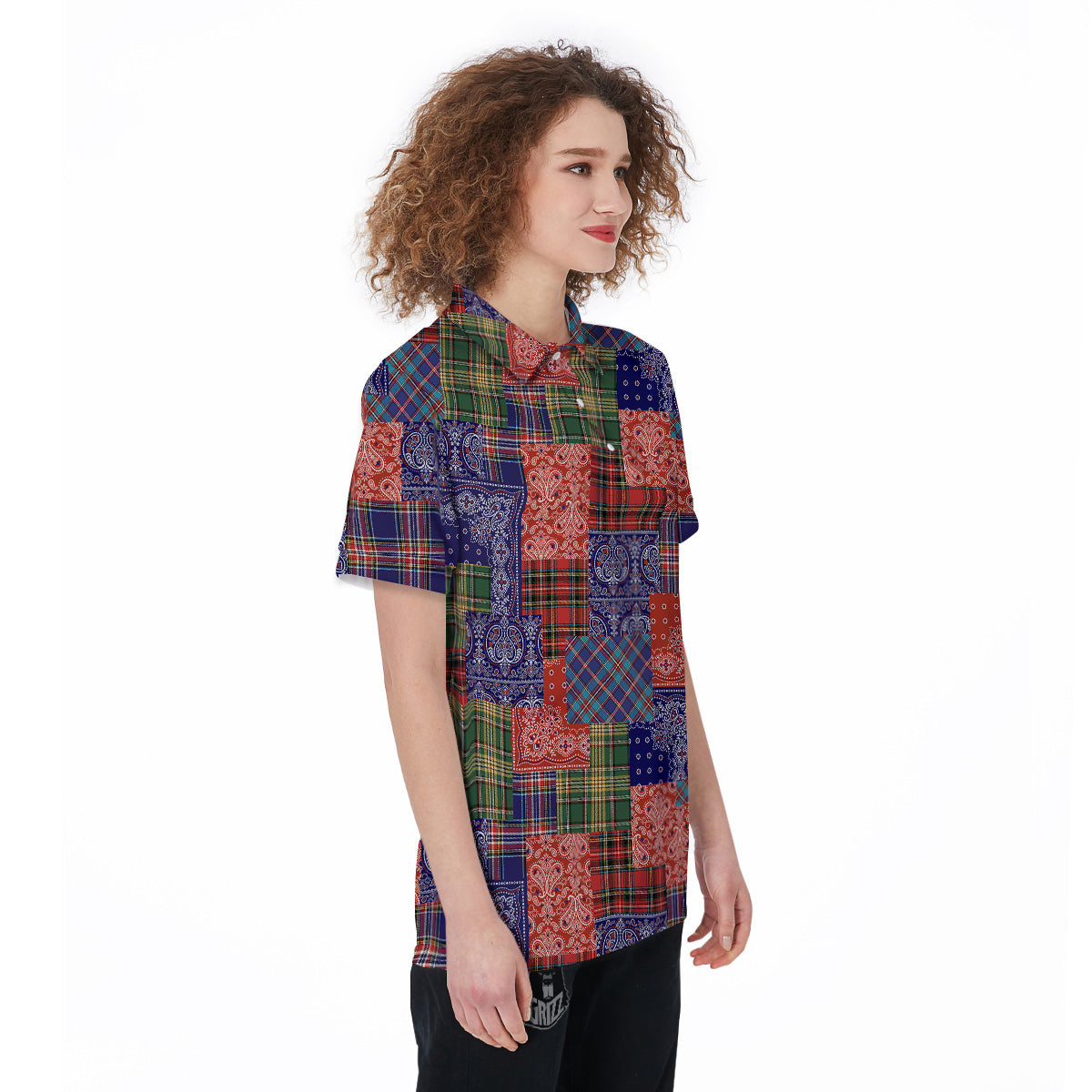 Patchwork Tartan And Bandana Print Pattern Women's Golf Shirts-grizzshop