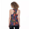 Patchwork Tartan And Bandana Print Pattern Women's Racerback Tank Top-grizzshop