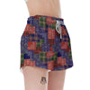 Patchwork Tartan And Bandana Print Pattern Women's Shorts-grizzshop