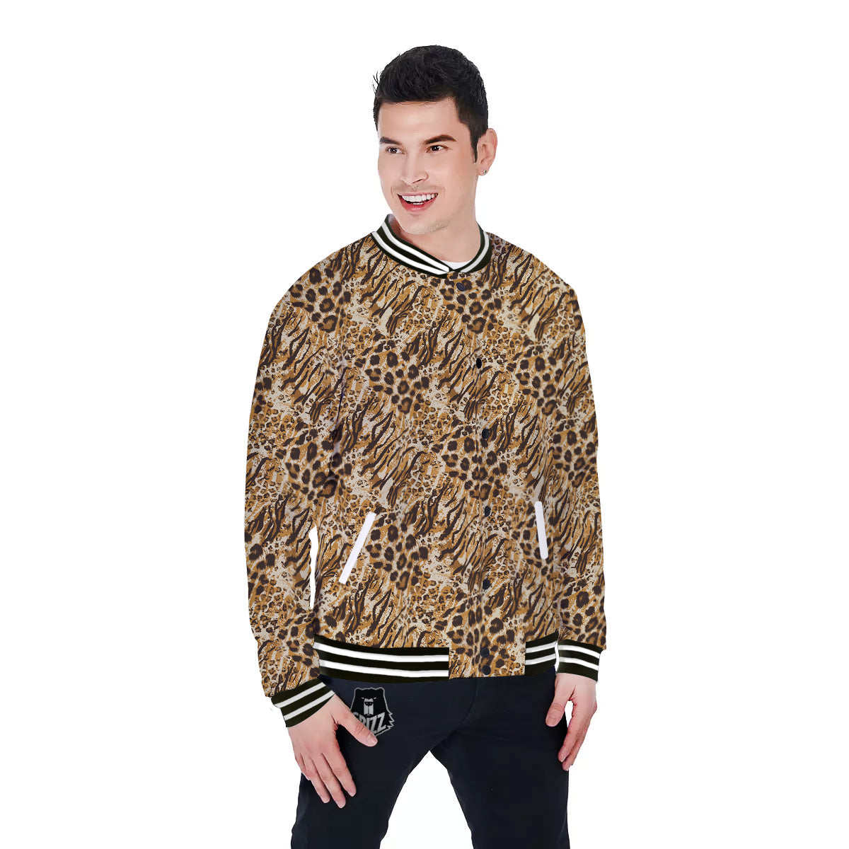 Patchwork Tiger Skin Print Pattern Baseball Jacket-grizzshop