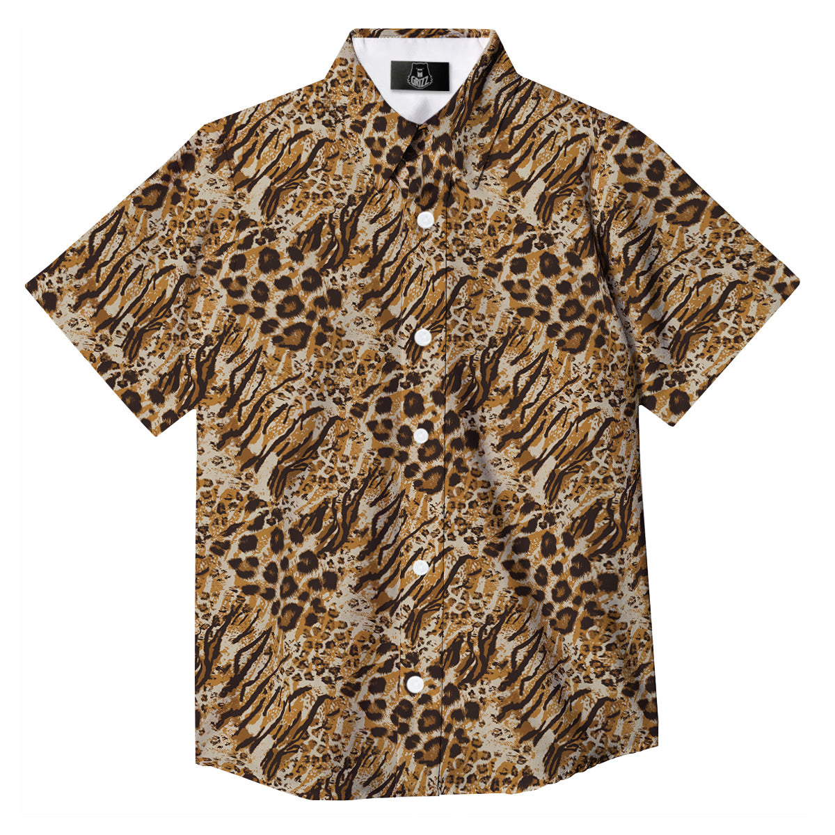Patchwork Tiger Skin Print Pattern Button Up Shirt-grizzshop